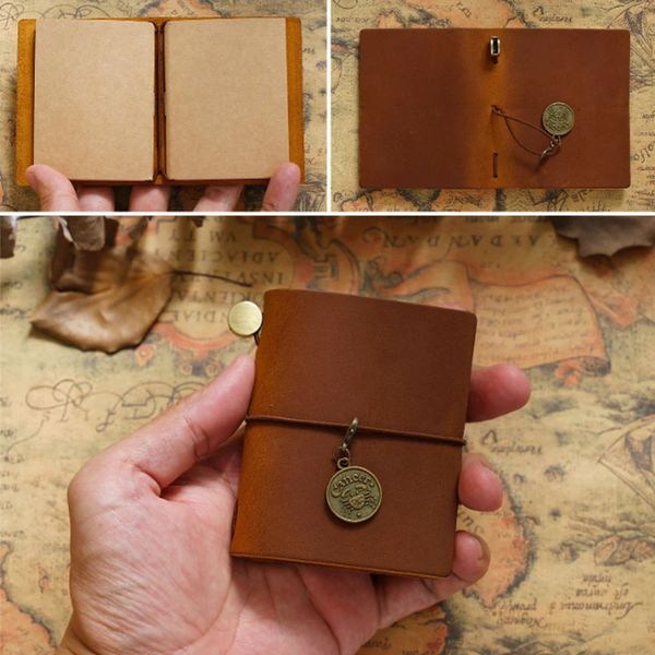 Retro Mini Travelers Notebook Planer Echtes Leder Notebooks Journal Handmade Tagebuchkizzle Schreibweichung 240420