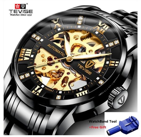 Tevise Number Sport Design Relógios mecânicos de homens relógios à prova d'água Top Brand Luxo Male Male Men Men Skeleton Automático Relógio J193463165