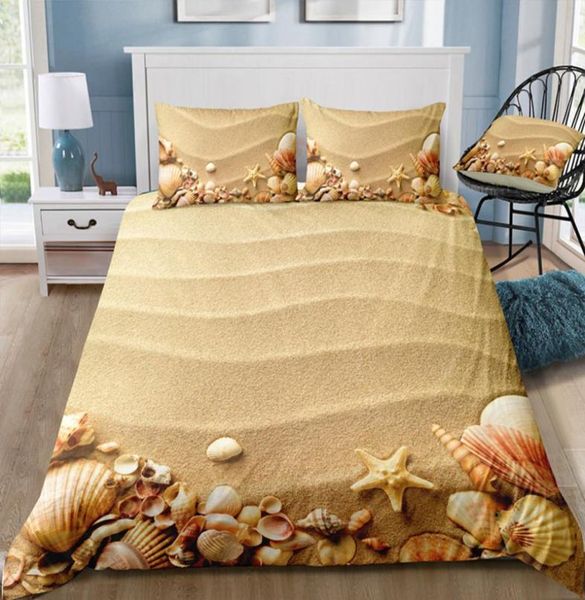 Cama de cama estampada no mar de praia fresca Conjunto de cama rei 3D Cover de edredão da shell queen Home Textile Smolle Bed Set com travesseiro 3pcs6801433