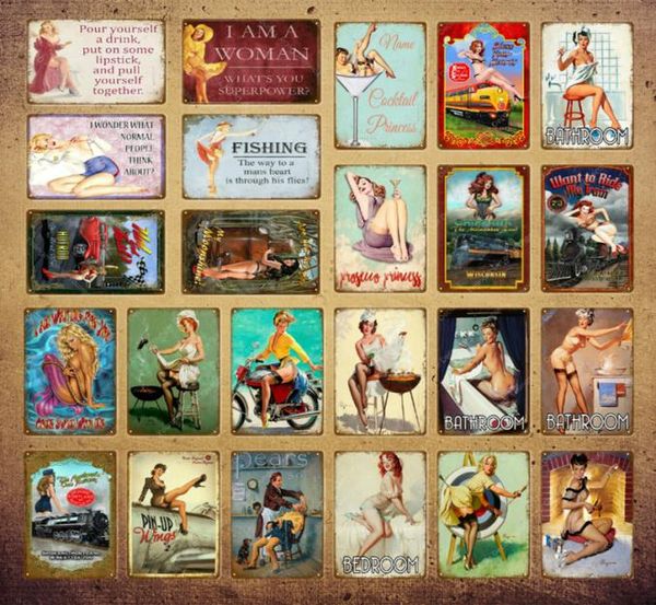 2021 American Pin Up Girl Lady Dose Schild Schlafzimmer Badezimmer Waposterll Decoration Pub Cafe Bar Party Wanddekoration Vintage Poster Metal8324238