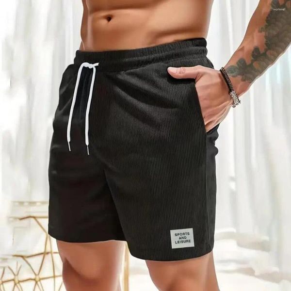 Herren -Shorts Herren Sommer Elastic Drawess Taillentaschen Feste Farbe gerade weites Beinkorduroy