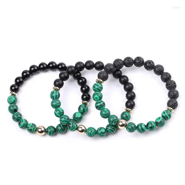 Strand 10pcs Black Lava Stone Matted Bead Men Green Malachite Ematite Siatite Spacer Buddha Yoga Regalo di gioielli