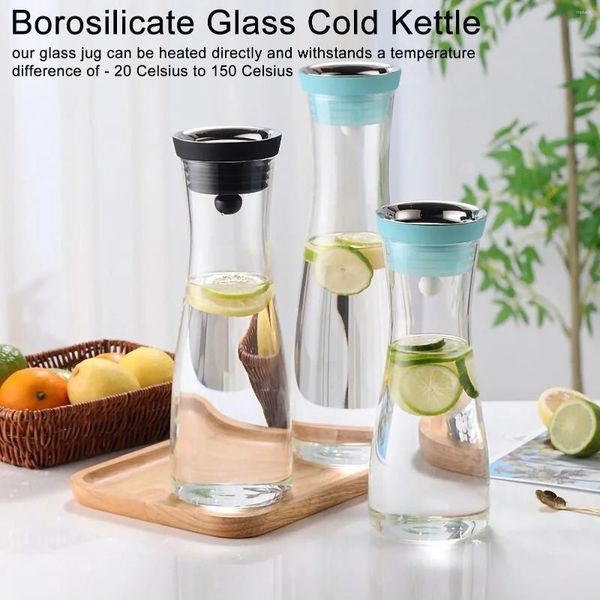 Bottiglie d'acqua di grande capacità vetro trasparente con cappuccio in acciaio inossidabile succo di bollo freddo per latte per bevande da cucina