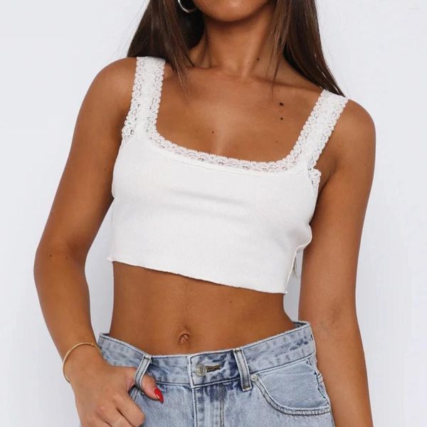 Tanques femininos Sexy Tops Tops Tops For Women Summer Summer Crop Tank Rosqueira U-Gerada de U decote sem mangas Show de rua com camisola Slim Slim