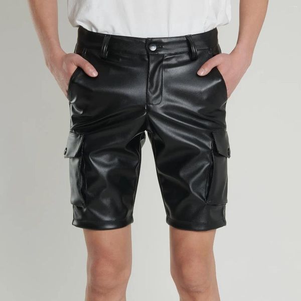 Herren -Shorts Herren Leder Lack kurze Hosen Latex PU -Underpants Clubwear Vinyl Herren Übung mit Taschen