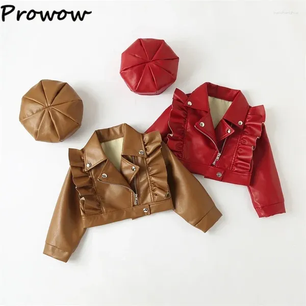 Джакеки Prowow 3-7y детская одежда для девочек модная кожаная куртка для лацка с шляпой осень зимой PU