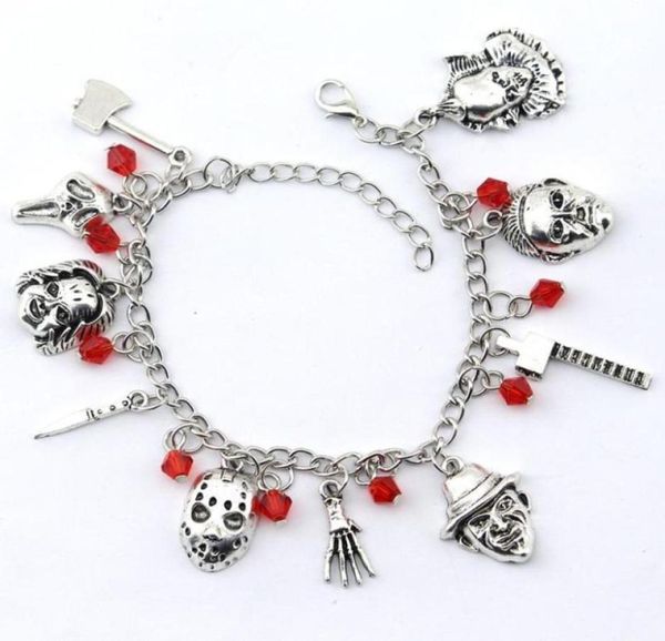 Bracelets de charme chucky rosto Stephen Kings It Penny Wise Jason Hockey Horror Bracelete projetado para Ladies Halloween Jewelry Gifts471701830