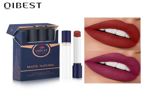 Qi Sexy Type 4pcs Sigarette Shape Shape Matte Matte Водонепроницаемая длиннолистная дымовая труба Помада бархатная красная губа космета Cosmet7966591