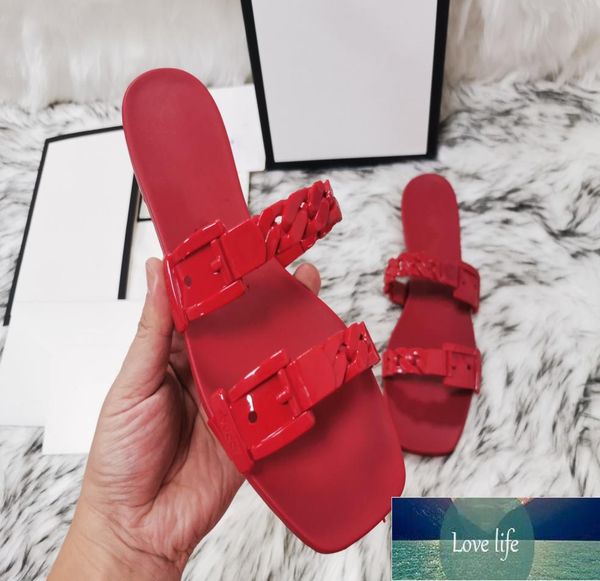 Marka Kadınlar Sandalet Yüksek Kaliteli Tasarımcı Leydi Terlik Yaz Açık Moda Plastik Zincir Jöle Slipper Lüks Orijinal Deri 8484185