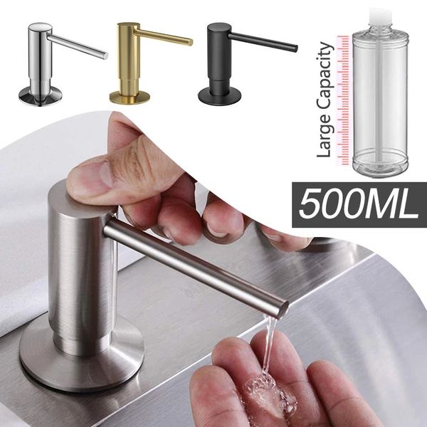 500 ml de bomba embutida cozinha garrafa de sabão líquido de latão de níquel escovado Soop Dispenser Black Kitchen Hand Pressh Counter LIP 240419