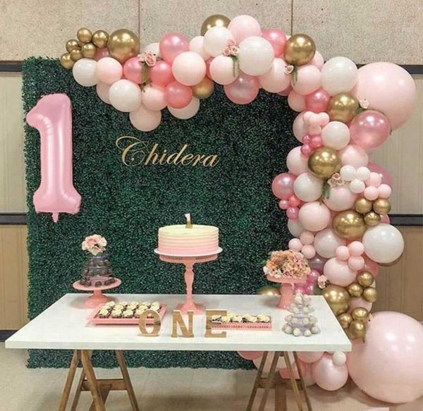 135pcs rosa Weiße Gold Ballon Bogen Garland Kit 19 Zahlenballons Babyparty Air Globos Hochzeits Geburtstagsfeier Dekorationen x0722773184