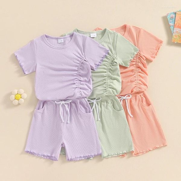 Kleidungssets 1-5y Kinder Mädchen Mädchen Sommershorts Kurzarm T-Shirt mit Hosen mit Hose Color Casual Baby Clothes Loungewear