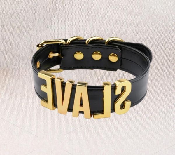 CARTA PERSONALIZADA PERSONALIZADA BLATE BLACK CARRER GOLD Nome de prata de escravo Colar de colarinho para mulheres meninas Bondage Cosplay Fetish29224393760619