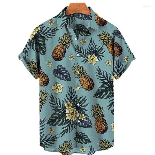 Camicie casual maschile estate hawaii vacanza 3d camicette ananas per donne alla moda 2024 collare a turno a maniche corte sciolte