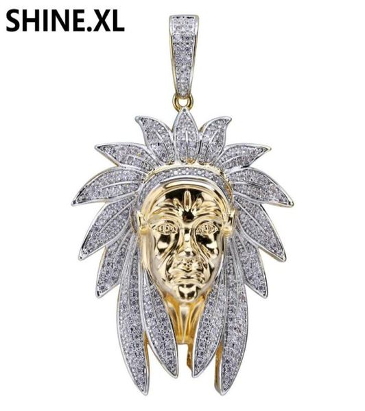 Bling Vintage Indian Chiefs Head Cool Collece Iced Out Cubic Zarcon Men Men Hip Hop Gift2035513