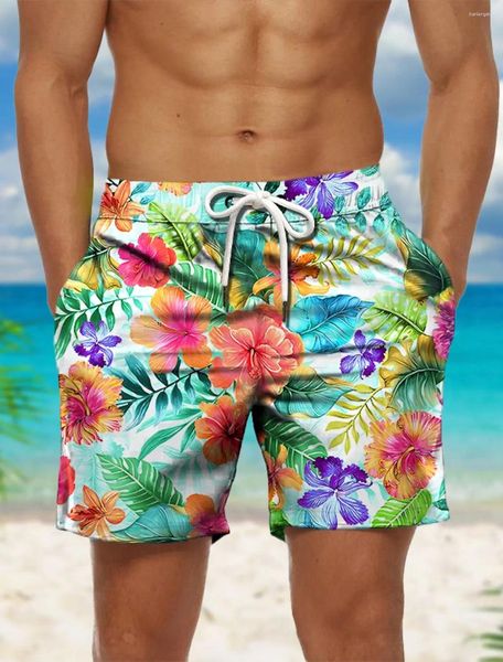 Shorts masculino Praio de natação curta Troncos de natação drawtring Print Flor Floral Floral Decado Casual Hawaiian