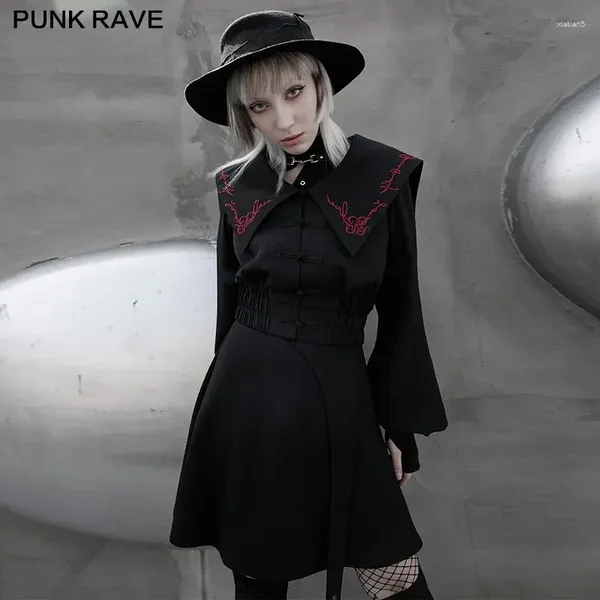 Damenjacken Punk Rave Gothic Daily Black Navy Kragen gestickt Kurzmantel Sammeln Sie Taille Open Placket Spring