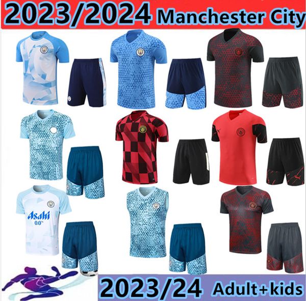 2024 2025 Man Soccer Jersey City Football Tracksuit Mangas curtas Haaland de Bruyne 24 25 Cidades Mans Treinamento Suas de Treinamento