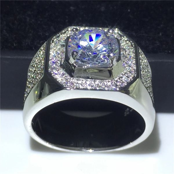 Ручное кольцо из розового золота круглый срез 3CT Stone 5a Циркон CZ Серебряный цвет обручальный кольцо для мужчин 240424