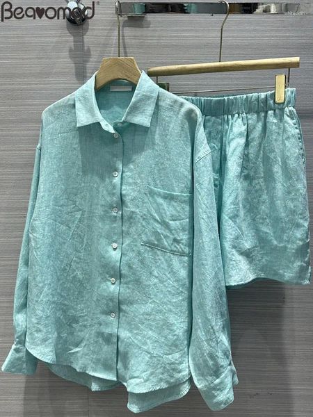 Traccettaci da donna Baeromad Runway Fashion Forma primavera estate menta Shorts Green Shorts Abbassa girare la manica a manica elastica elastica vita elastica