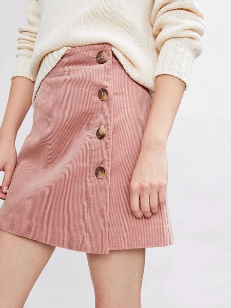 Юбки весна лето 2024 Женская вельветовая мини-юбка для одиночной грудью с твердым цветом с высокой талией с высокой талией.