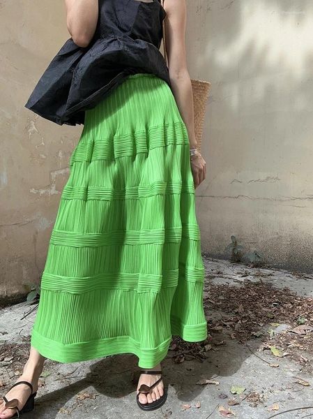 Saias Miyake Plante Plante Padrão Cake Skirt Designer original Mulheres 2024 Autumn Korean Fashion High Swing Swing Flower Bud Bud