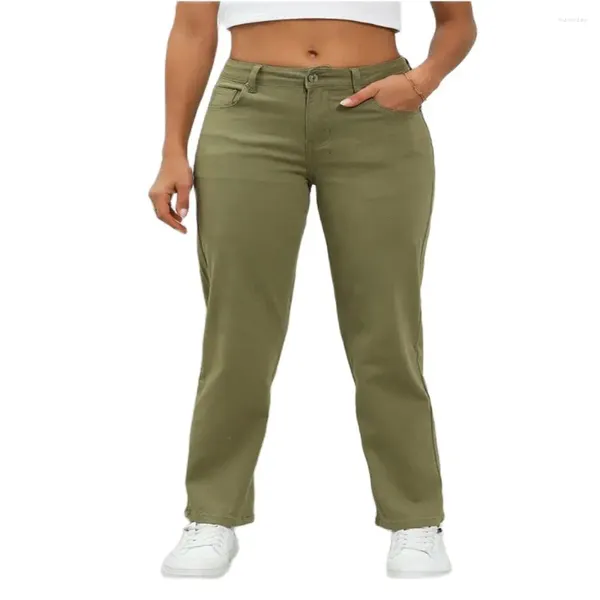 Женские джинсы Весна 2024 Модная евро-американская уличная одежда Женщины с высокой талией прямой тип армия зеленые ковбойские штаны