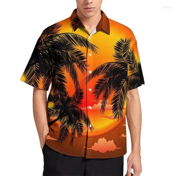 Camicie casual maschile harajuku estate 3d alberi di palma da stampare grafica di cocco per uomini modalità di moda abbigliamento hawaiano camicette hawaiane