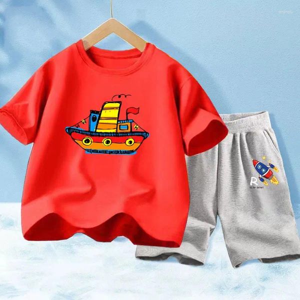 Giyim Setleri Yaz Bebek Bebek Giysileri Takımlar Erkek Çocuklar Tekne Gemi T-Shirt Şort 2 PCS/Set Toddler Sıradan Kostüm Çocuk Takibi