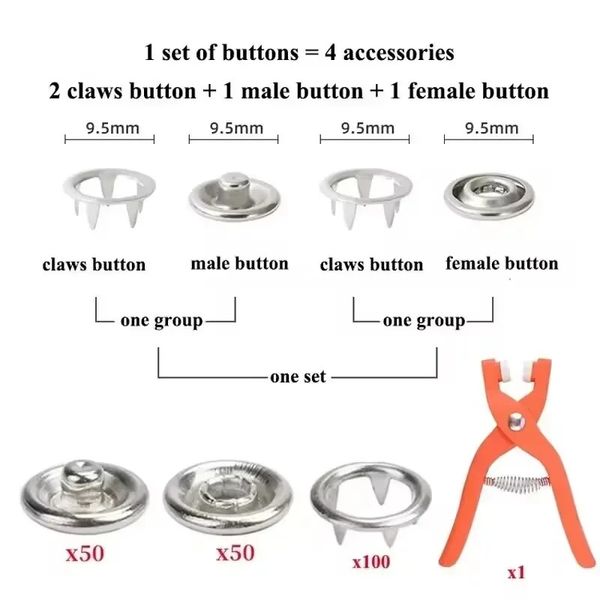 2024 Novo kit de botão de snap de metal de 9,5 mm com prensa de prensa para fixar ferramentas de pressão de instalação de botões de costura para roupas de costura para a ferramenta de instalação para