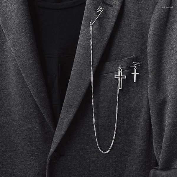 Broschen Modekragen Pin für Cross -Schal -Sicherheitsbrosche mit langketten Frauen Teenie Quaste Lapel Abzeichen