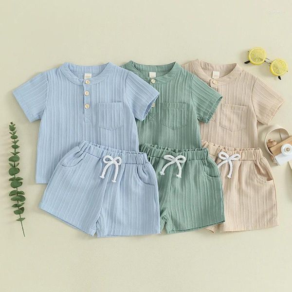 Roupas Conjuntos de roupas Pudcoco Toddler Baby Boy Summer Camiseta de bolso de manga curta de cor curta com cintura elástica 2 PCs Conjunto 6m-4t