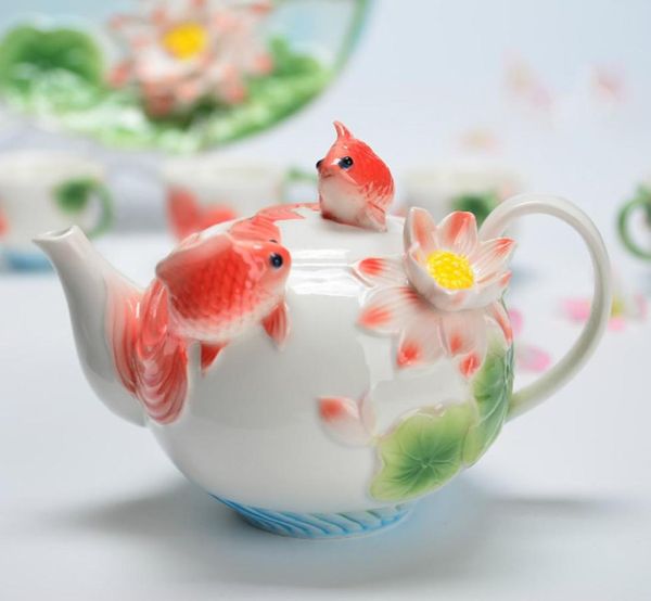 Bule de peixe cerâmico com alça Jingdezhen esmala restaurante de porcelana TEAPOT3508815