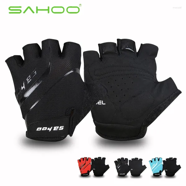 Luvas de ciclismo Sahoo Bicicleta ao ar livre Bicicleta Respirável em gel azul meio dedo vermelho preto