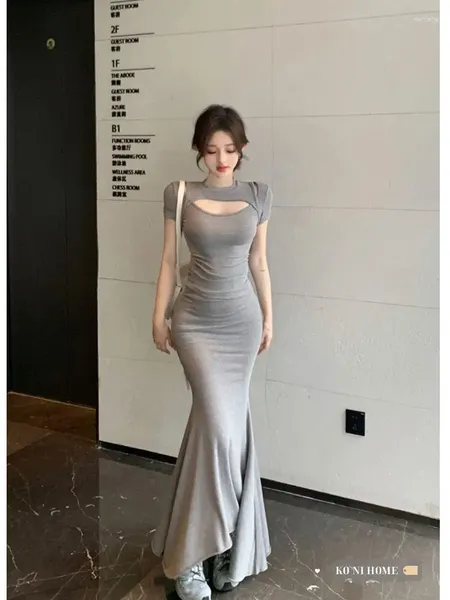 Arbeitskleider Gkyocq Koreanische Mode Frauen zweiteilige Sets süße Mädchen hohl aus Kurzarm T-Shirt Slim Mermaid Long Anzug