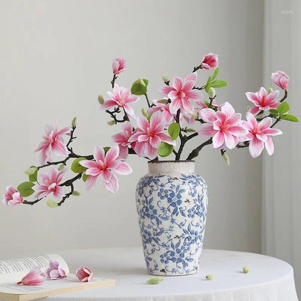 Dekorative Blumen 3d Magnolia künstliche Blume Luxus Home Hochzeit Dekor Wohnzimmer Arrangement Frühling Herbst Weiß Orchidee Real Touch