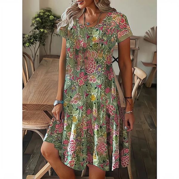 S-5XL Stampa di moda Donne Domande Elegante Floro vintage Boemian Beach Casual Summer Dresses Urban Gypsy Ropa Vestidos 240424