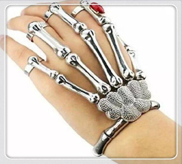 Fingernagelringe Knöchel Ring Silber kühles Punk -Armband Schmuck mit Edelstein HIPA -Skelett Handknochen Talon Klaue Schädel Bracel3594357