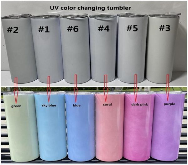 Tumbler UV -Farbe, die 20oz Sublimation Sonnenlicht erfasst Edelstahl gerade dünn mit Deckel und Strohhalm2165320