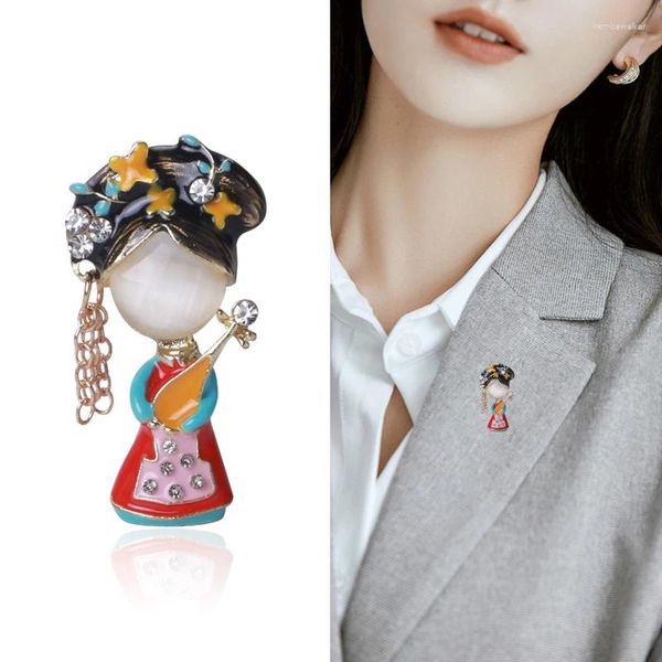 Broches estilo chinês requintado garotinha antiga broche de forma de alaúde para mulheres elegantes acessórios de jóias de jóias