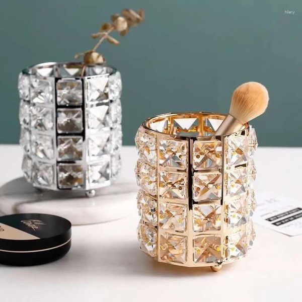 Caixas de armazenamento Jar Lápis Brush Metal Jóias Maquiagem Europa Cristal Box Diamo