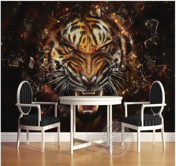 Papel de parede 3d personalizado mural de mão desenhada pintura a óleo tigre rugido de fundo da sala de estar da sala de estar de parede para paredes 3 d7688293