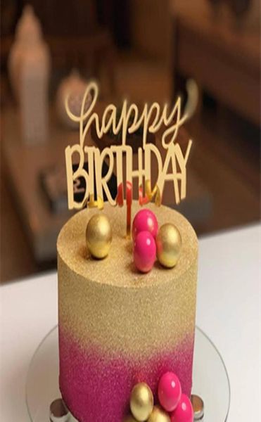 Golden Rose Gold Oro Happy Birthday Acrilic Decoration Card Card Topper Topper Baking Plugin Decorazione della festa di compleanno G9259123