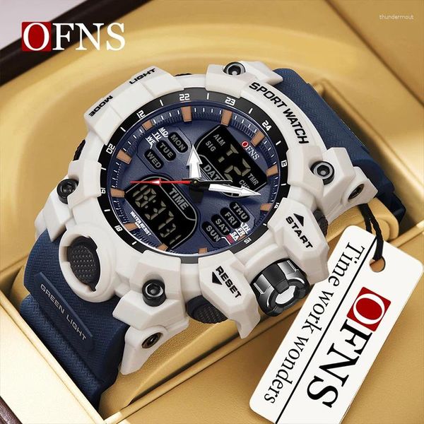 Нарученные часы Ofns Outdoor Men Men Digital Watch g Style Led Display смотрит на водонепроницаемые амортизирующие мужские наручные часы военные часы