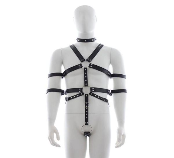 Männer Punk Nieten Ledergurt Körper Bondage Käfig Bustier Korsett Skulptin Leder Hosenträger Klammern Hose sexy männliche Gürtel 9321013