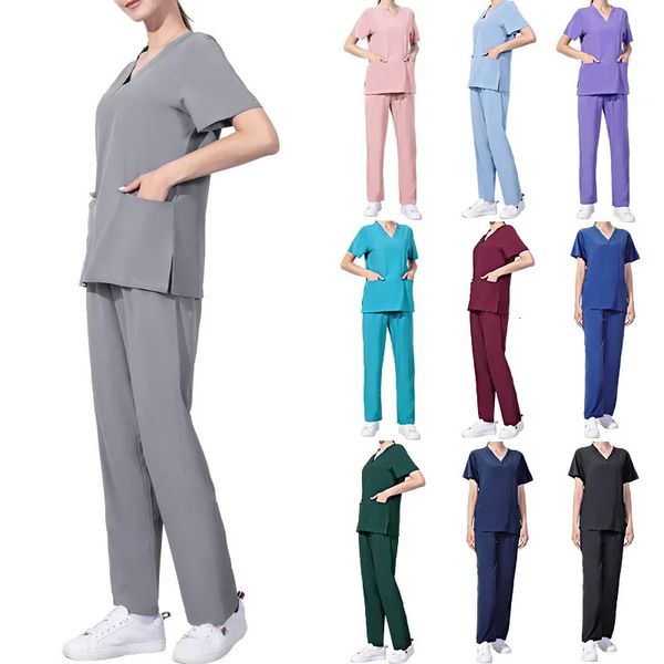 Stil Arzt Operationssaal Overalls Sommer Shortsleeved Elastic Quickdrying Beauty Salon Krankenschwester Uniform 240418