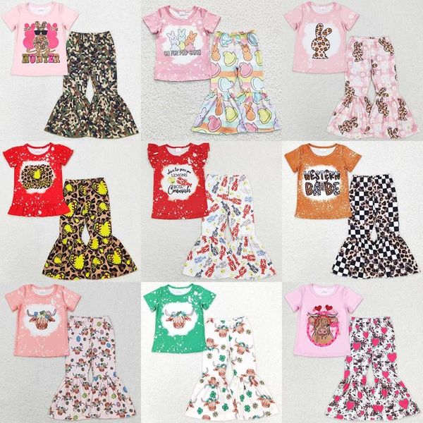 Set di abbigliamento per bambini abiti da bambina abiti a manica corta pantaloni a campane boutique per bambini outfit