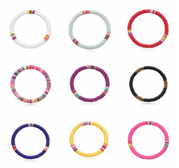 12pcs Surfista de argila macia Africano Berads Garfandeira colorida Bracelete elástica BOHO Luz para mulheres meninas 6mm Summer B7376457