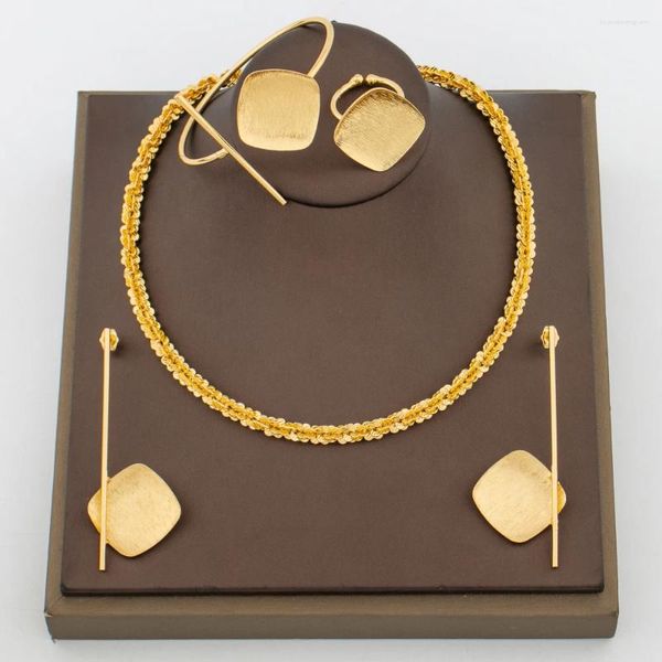 Brincos de colar Conjunto de ouro 18k e jóias para casamentos anel africano de Dubai Drop