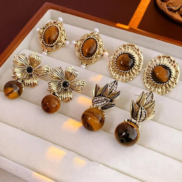 Dangle Ohrringe Retro Emaille Pearl Flower Ananas Bunte Metallanhänger 2024 Winter Französisch Vintage Schmuck Pendientes Mujer